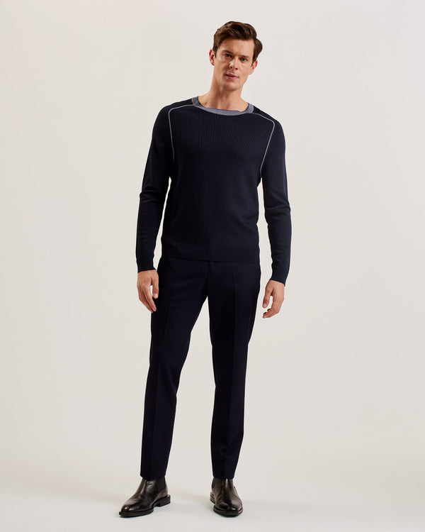 TOREZ-Knitwear-LS Regular Textured Crew Neck- Ted Baker Romania